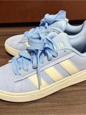Adidas Light Blue Suede Court Sneakers